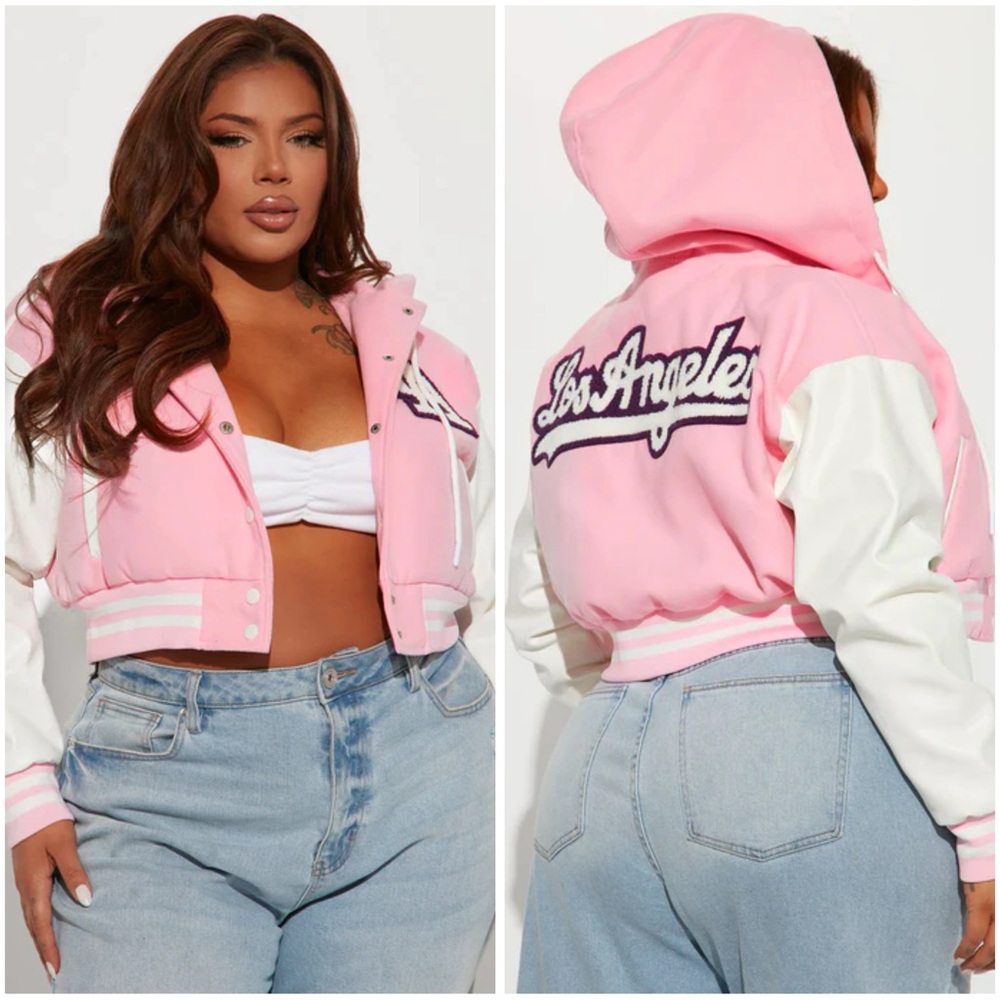 Girls Team Cropped Varsity Jacket - Pink - Sz 2X